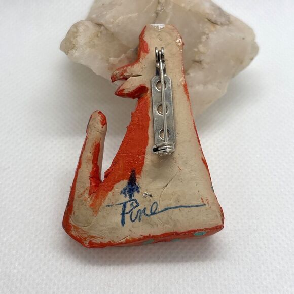 Vintage Pine Lot of 3 Handcrafted Plaster Animal‎ Pin Brooch Fish Wolf 90s Style - Picture 8 of 9